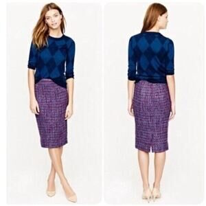 J. Crew No. 2 Pencil Purple‎ Wool Blend Tweed Skirt Size 4